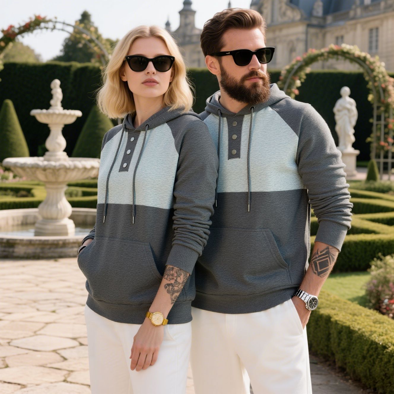 Herren Kapuzenpullover Modern Strukturiert Knopf Detail