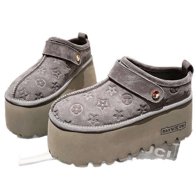 Damen Clogs Plattform Schuhe mit Reliefdesign und verstellbarem Riemen