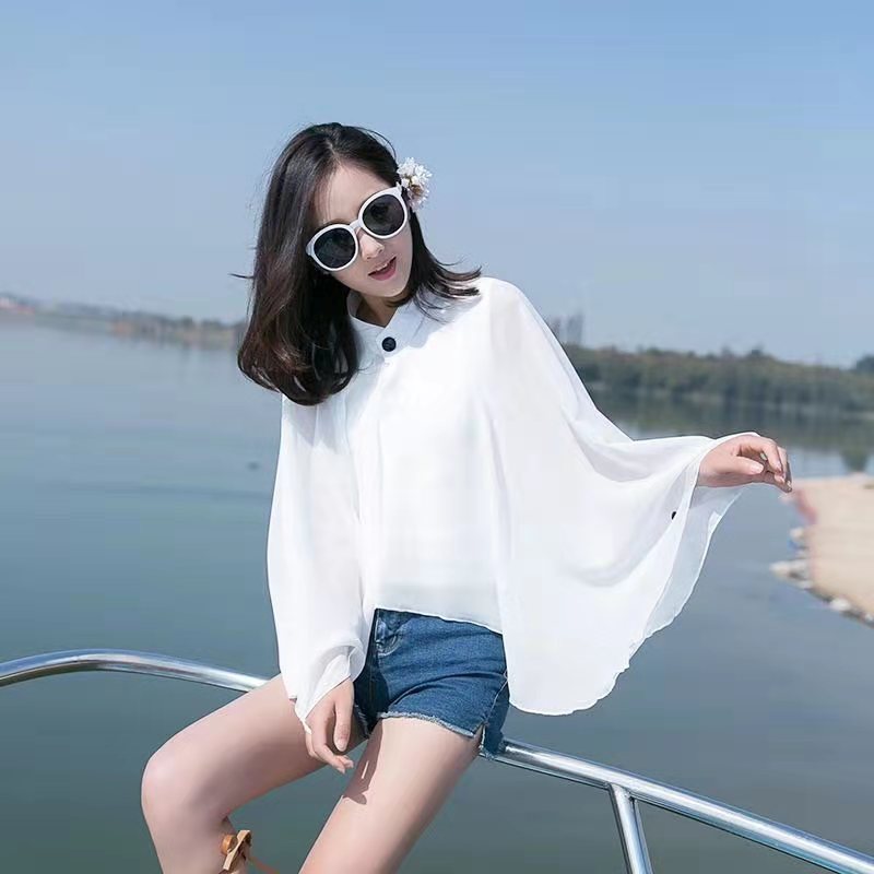 Damen Kimono Chiffon Leicht mit Weiten Ärmeln Sommer