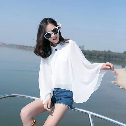 Damen Kimono Chiffon Leicht mit Weiten Ärmeln Sommer
