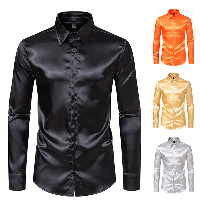 Herren Hemd Elegant Satin Moderner Kragen Feine Optik