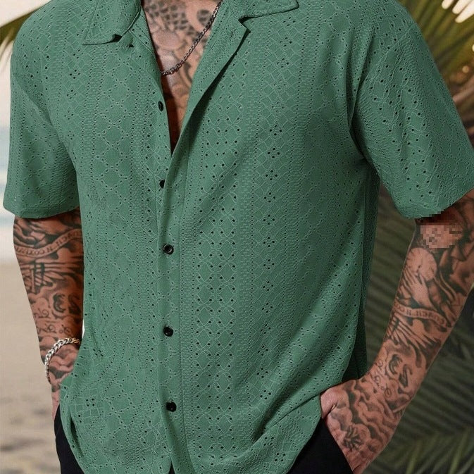 Herren Hemd Kurzarm Feine Stickerei Elegantes Design