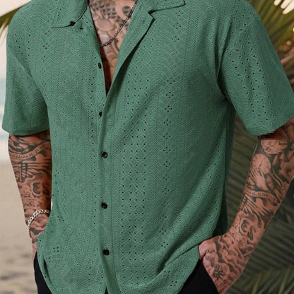 Herren Hemd Kurzarm Feine Stickerei Elegantes Design