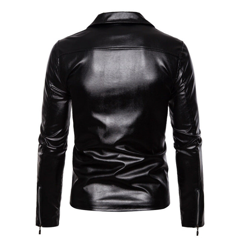 Herren Lederjacke Biker Stil Asymmetrisch Nieten Schwarz
