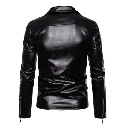 Herren Lederjacke Biker Stil Asymmetrisch Nieten Schwarz