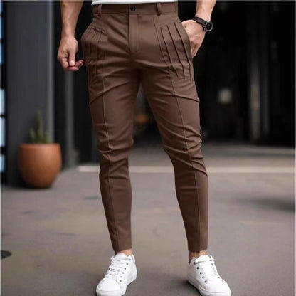 Herren Slim Fit Hosen Modern Mit Falten