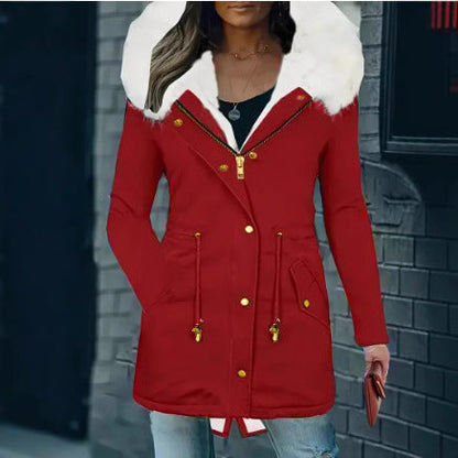 Damen Winterjacke Gefüttert Warm mit Abnehmbarer Kapuze