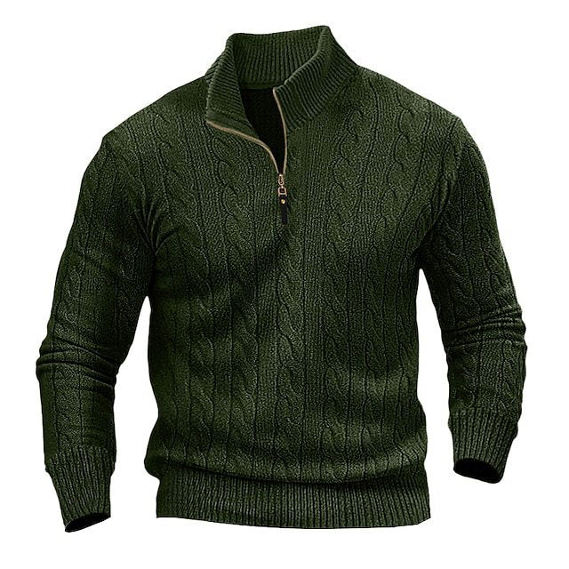 Herren Strickpullover Klassisch Zopfmuster Reißverschluss