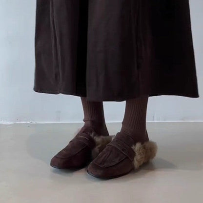 Damen Hausschuhe Flauschig Warm mit Kunstfellakzent