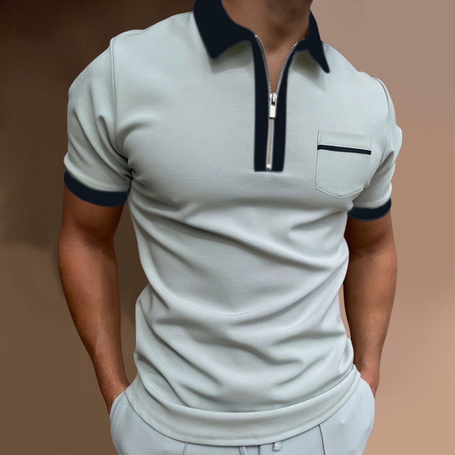 Herren Poloshirt Stilvoll Zip Vorderseite Modern