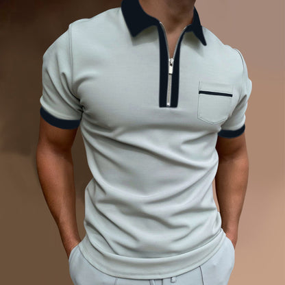 Herren Polohemd Reißverschluss Brusttasche Modern Sportlich