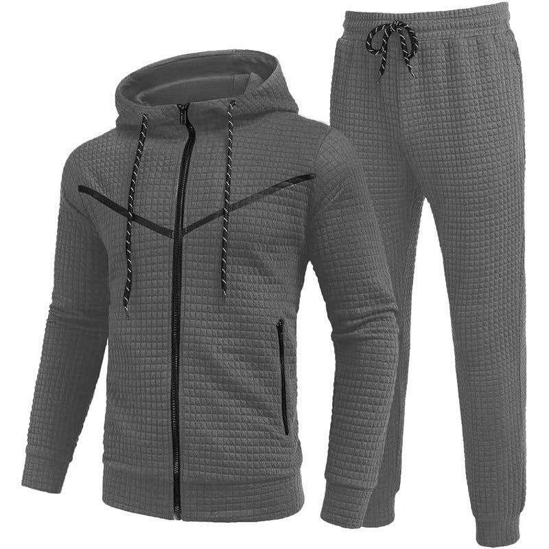 Herren Fleece Jogginganzug mit Struktur Optik Grau