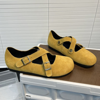 Damen Clogs Bequem Wildleder Optik Kreuzriemen