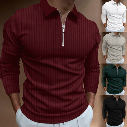 Herren Poloshirt Strukturiert Rippenmuster Reißverschluss Modern - BerlinGlamour
