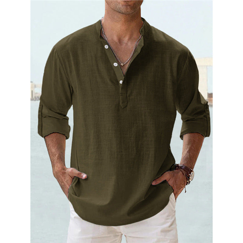 Herren Henley-Shirt Langarm Baumwolle Lässig Knopfverschluss