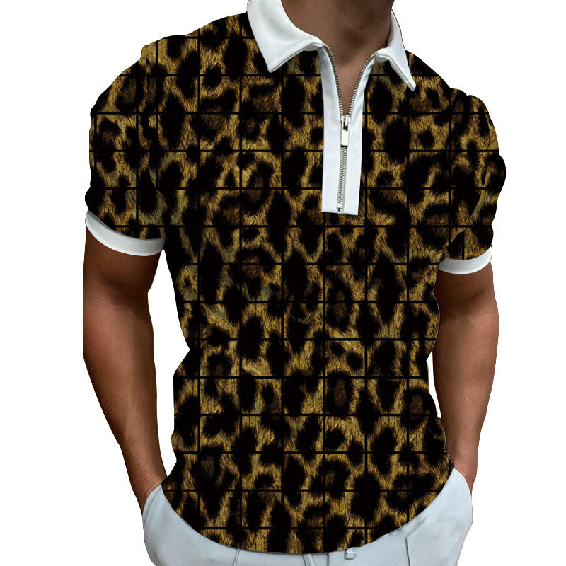 Herren Poloshirt Modern Grafisches Muster Reißverschluss