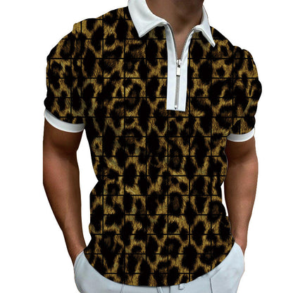 Herren Poloshirt Modern Grafisches Muster Reißverschluss