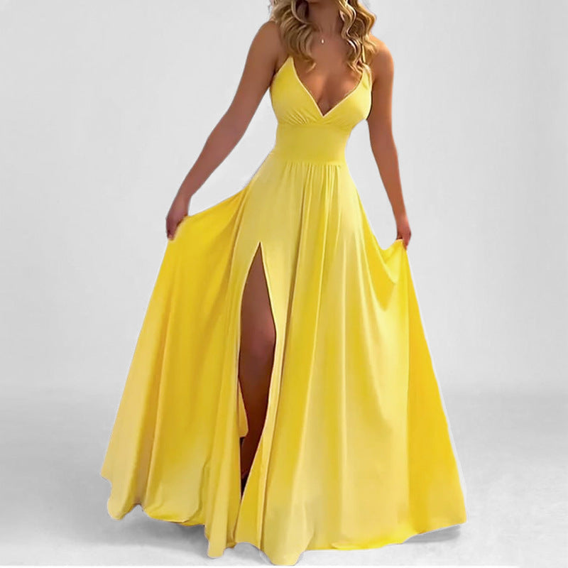 Damen Maxikleid V-Ausschnitt Figurbetonter OberteilSexy Abendkleid