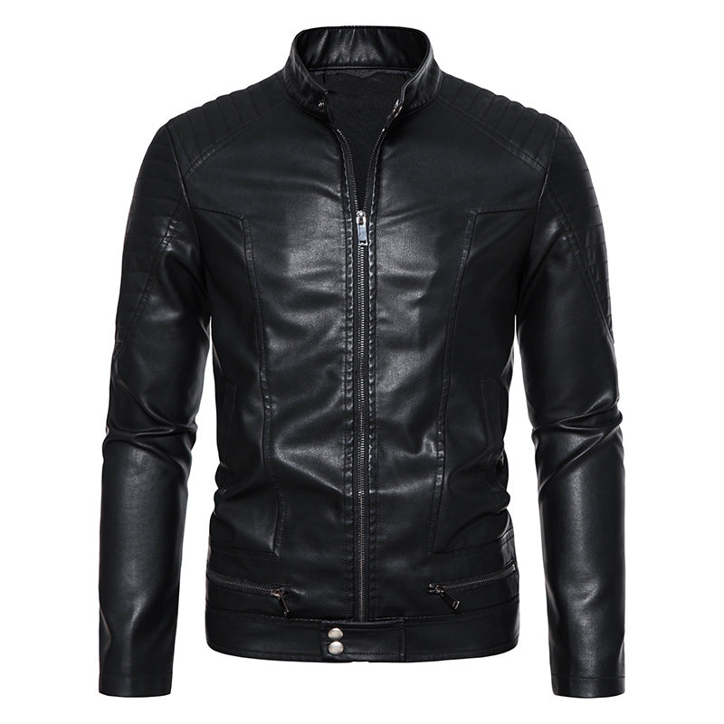 Herren Lederjacke Modisch mit Nieten und Reißverschluss
