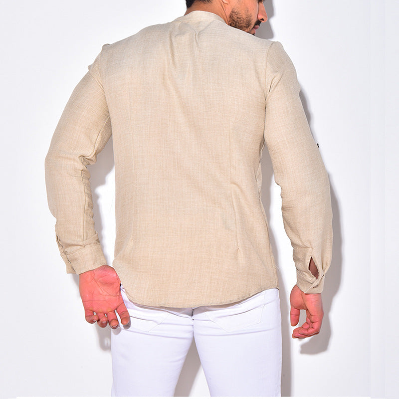 Herren Leinenhemd Modern mit verdeckter Knopfleiste