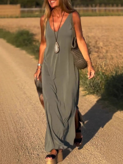 Damen Maxikleid Elegant V-Ausschnitt Hochwertig