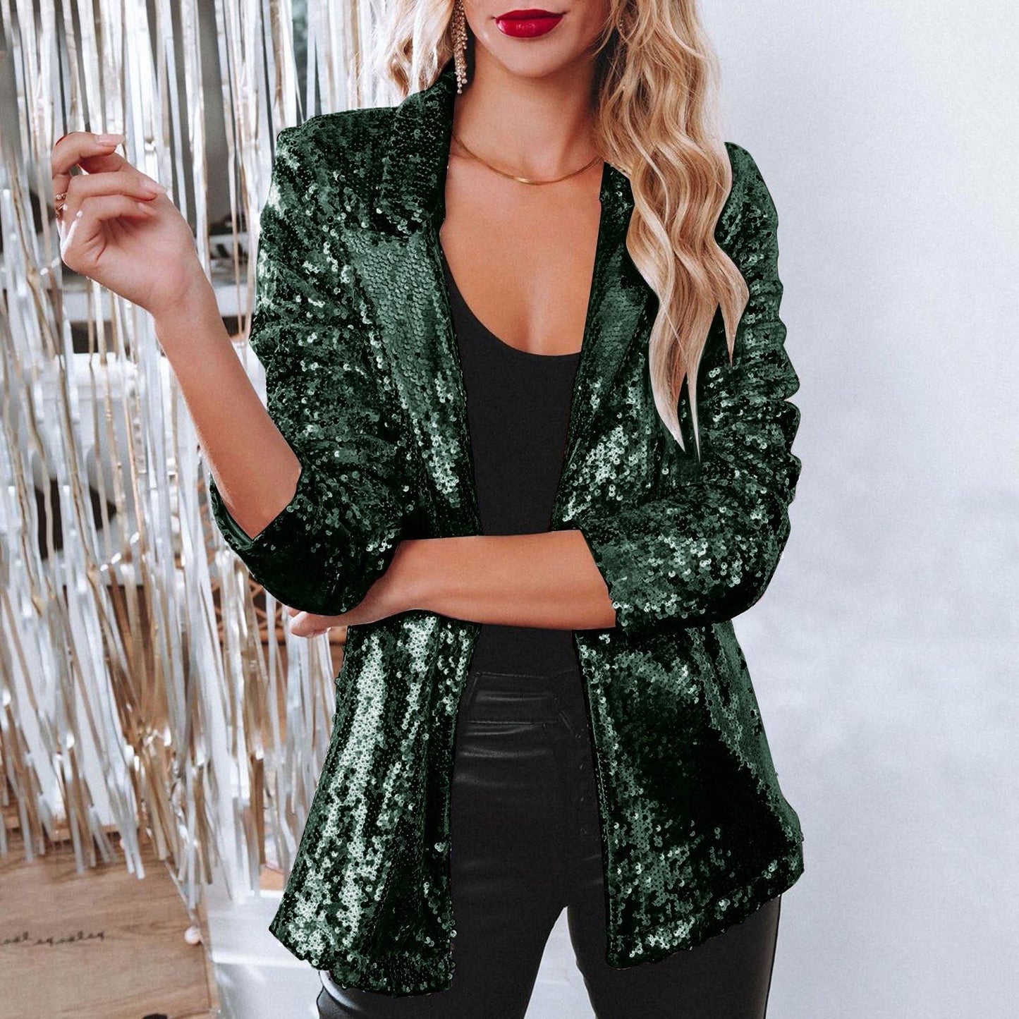 Damen Blazer Pailletten Glitzernd Elegant