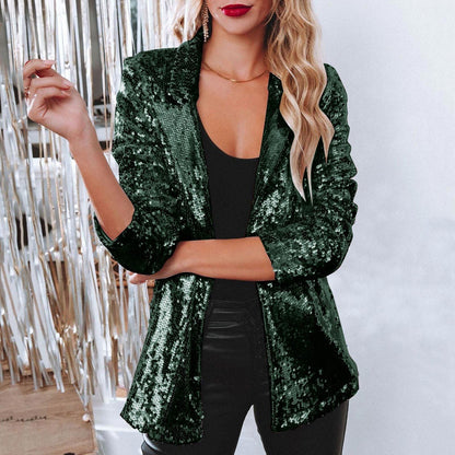 Damen Blazer Pailletten Glitzernd Elegant