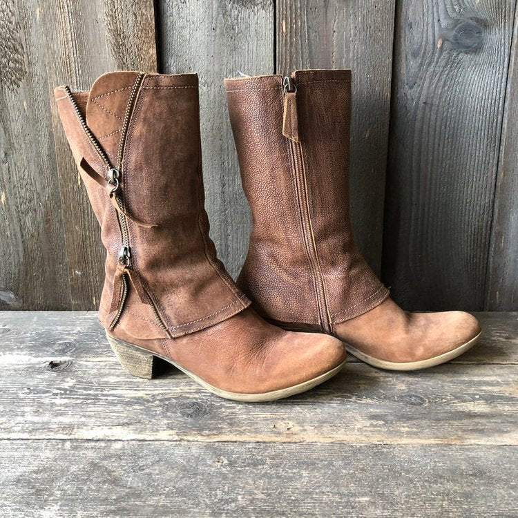 Damen Stiefel mit Reißverschluss Blockabsatz Komfortabel