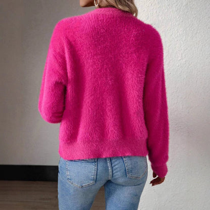Damen Strickjacke Kuschelig V-Ausschnitt Mit Knöpfen