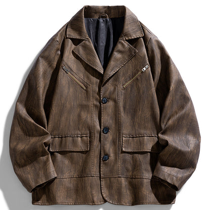 Herren Lederjacke Modern Schnitt mit Taschen Schwarz