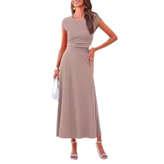 Damen Maxikleid Elegant mit Raffung Schnitt Lang