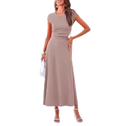Damen Maxikleid Elegant mit Raffung Schnitt Lang