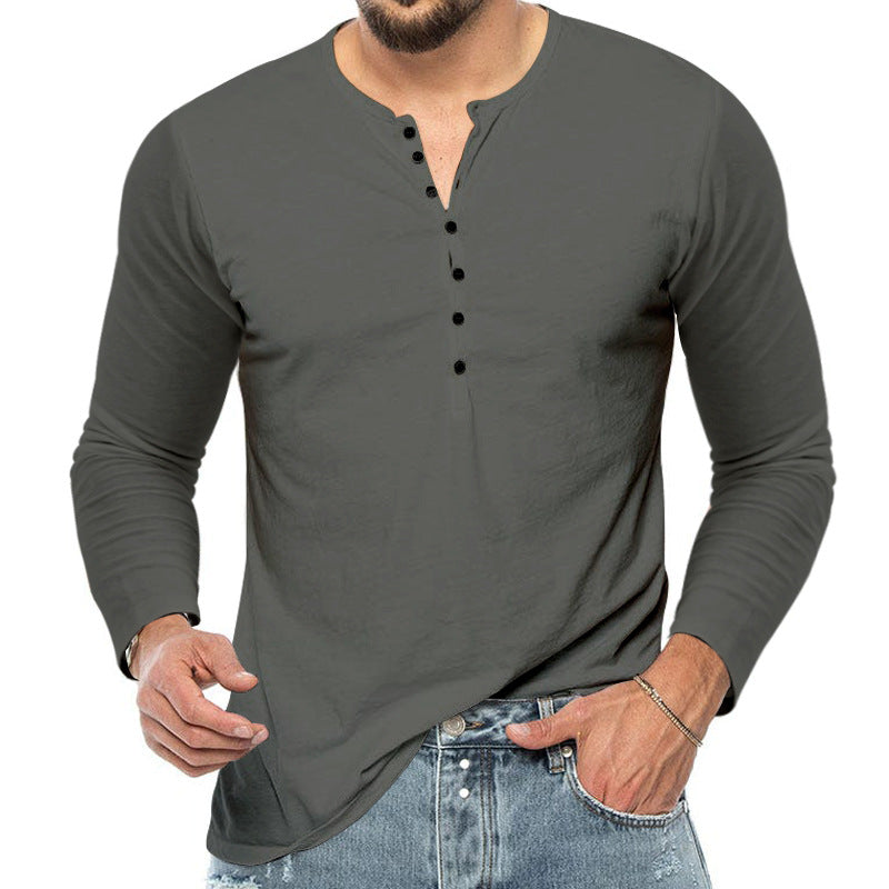 Herren Langarmshirt Weiches Baumwollshirt Mit Knopfleiste