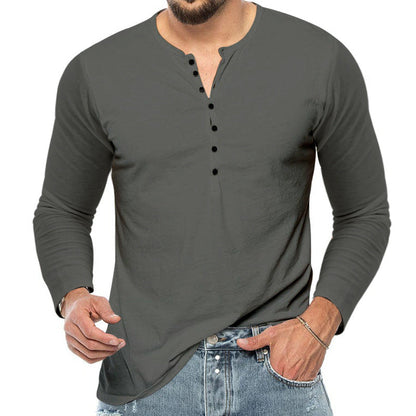 Herren Langarmshirt Weiches Baumwollshirt Mit Knopfleiste