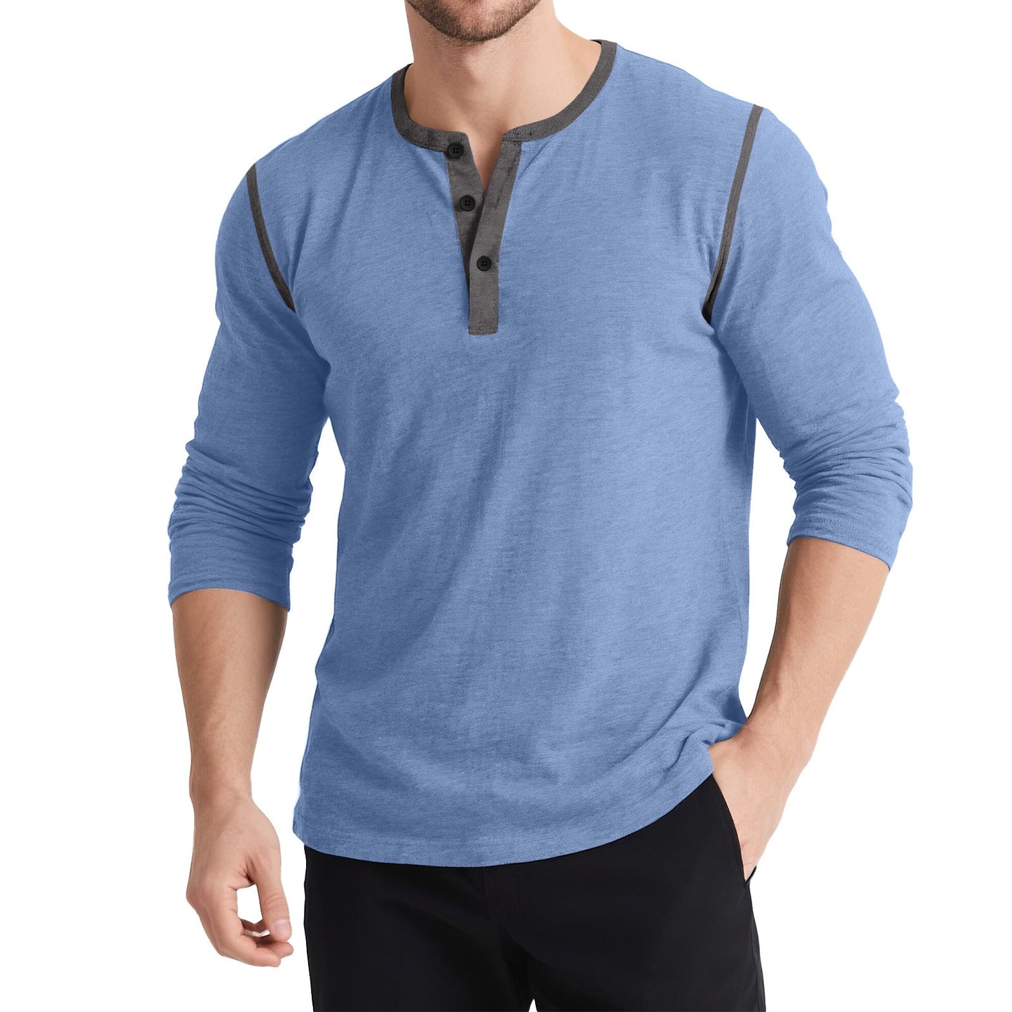 Herren Langarmshirt Modern mit Kontrastknöpfen