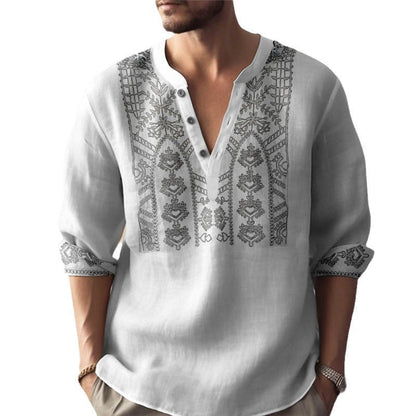 Herren Leinenhemd Traditionelles Handstickdesign Elegent