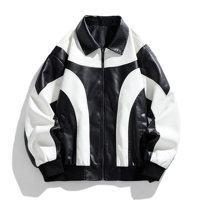 Herren Lederjacke Modern Schnitt Kontrast Farben