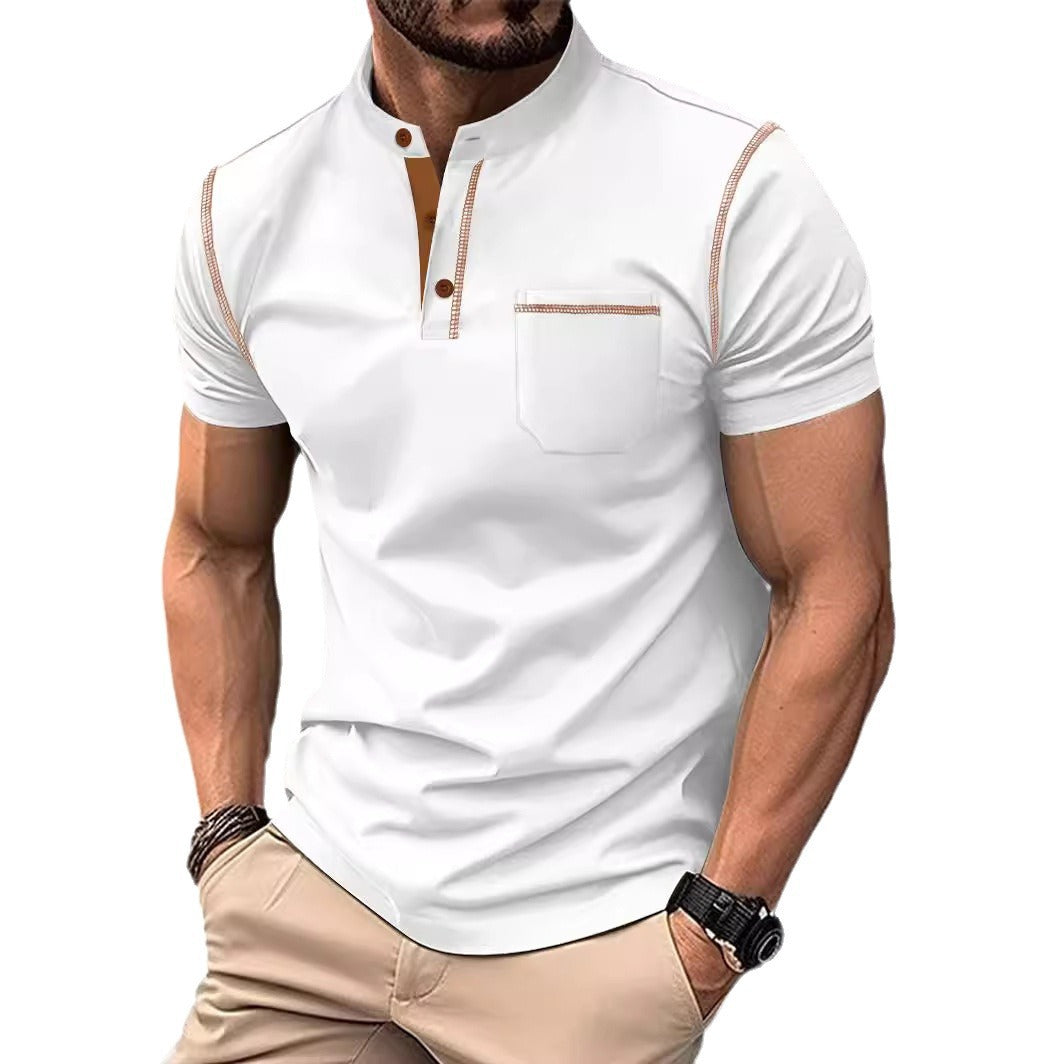 Herren Poloshirt Kurzarm Modern Stehkragen mit Brusttasche