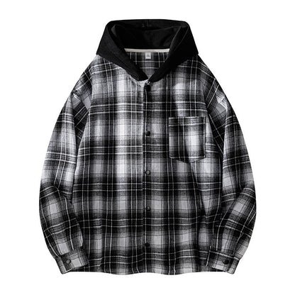 Herren Hemdjacke Lässig Kapuzenjacke Karomuster Warm