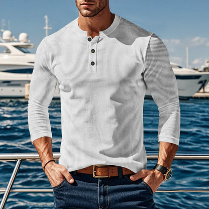 Herren Langarmshirt Stehkragen Knopfleiste Modern Berlin Style