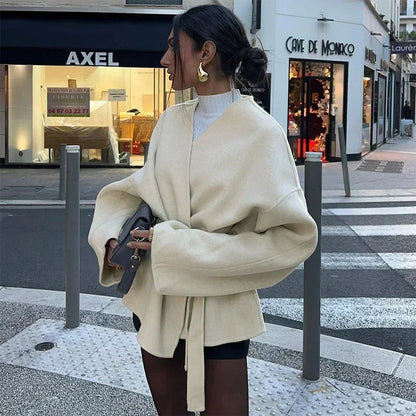 Elegante Damen Wickeljacke Mit Taillengürtel