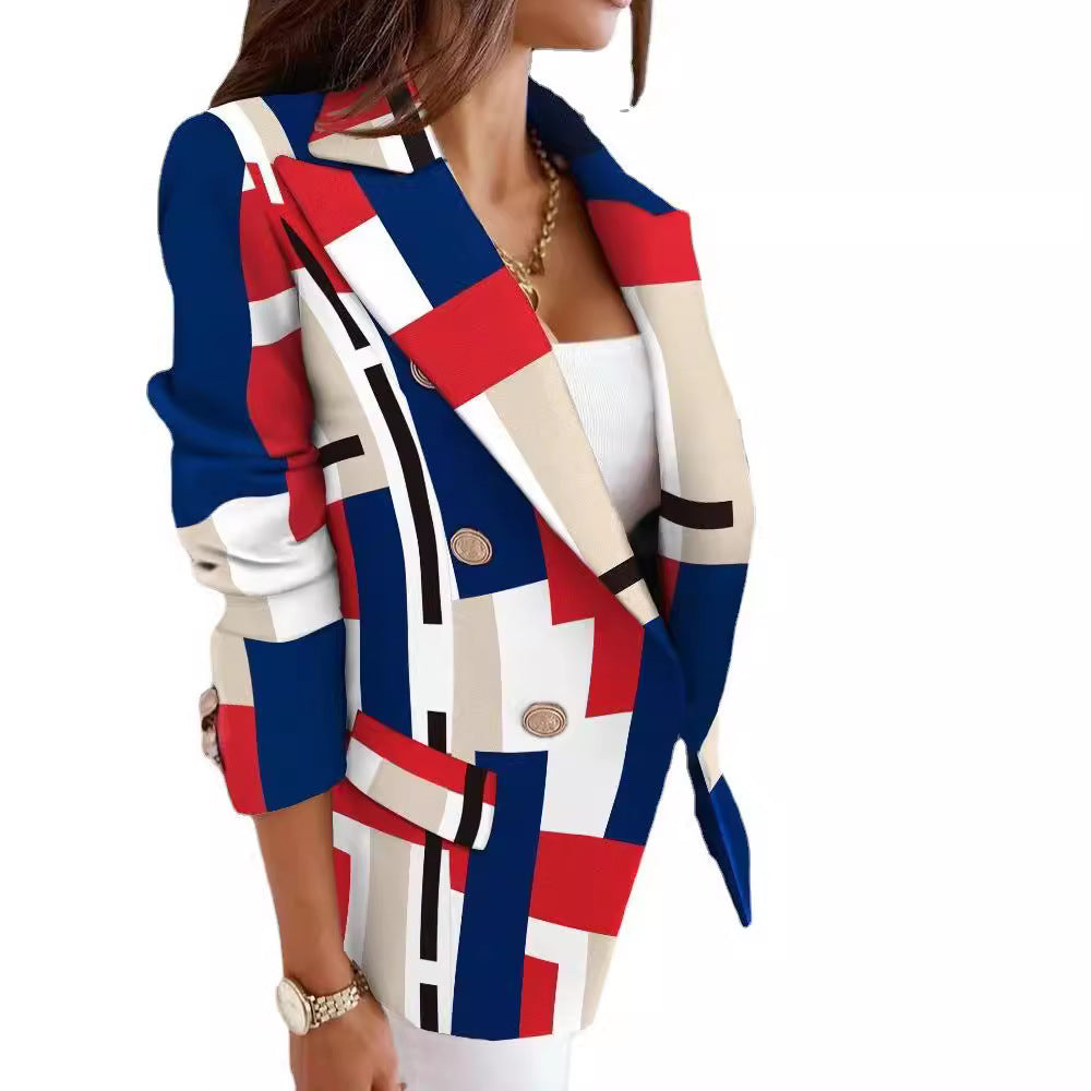 Damen Blazer Zebra Muster Modern mit Doppelknöpfen