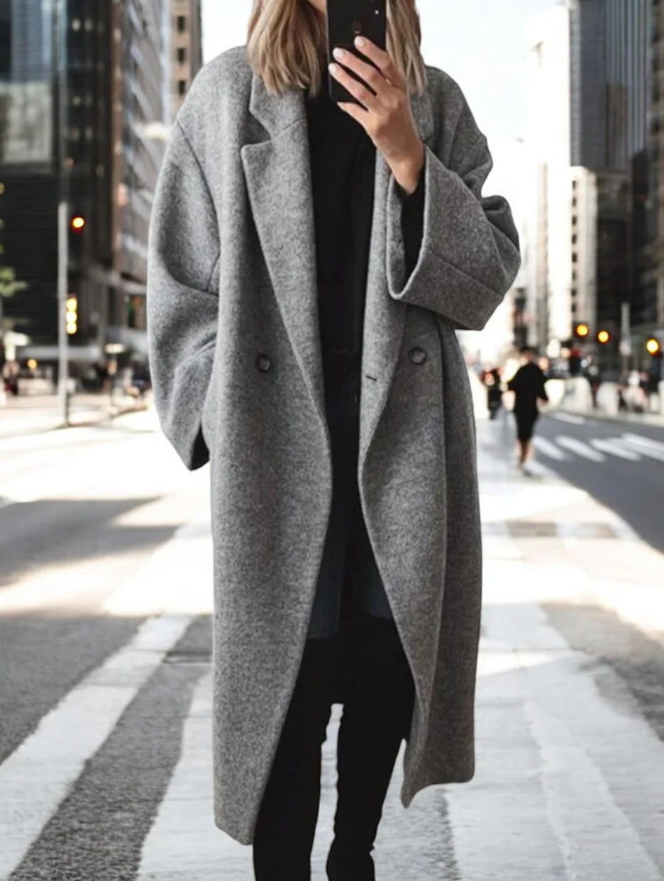 Damen Wollmantel Oversized Lang Warm