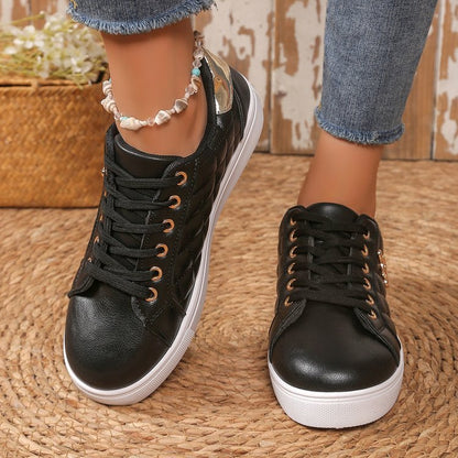Damen Sneaker Stilvoll Gesteppt Schwarz Mode - BerlinGlamour