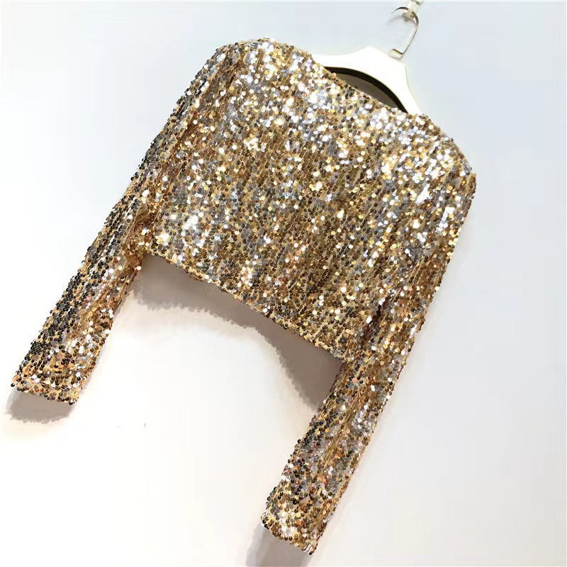 Glitzernde Damenjacke Langarm Offener Schnitt Glamour
