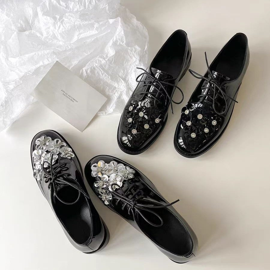 Damen Schnürschuhe Elegant Floral Lack Schuhe