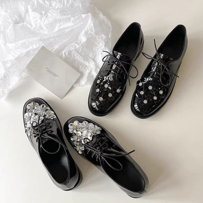 Damen Schnürschuhe Elegant Floral Lack Schuhe