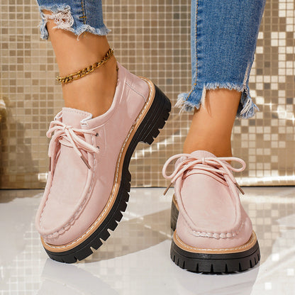 Damen Schnürschuhe Robustes Profil Feines Leder Schwarz