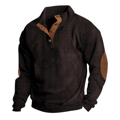 Herren Strickpullover Modern Knopfleiste Leder Optik