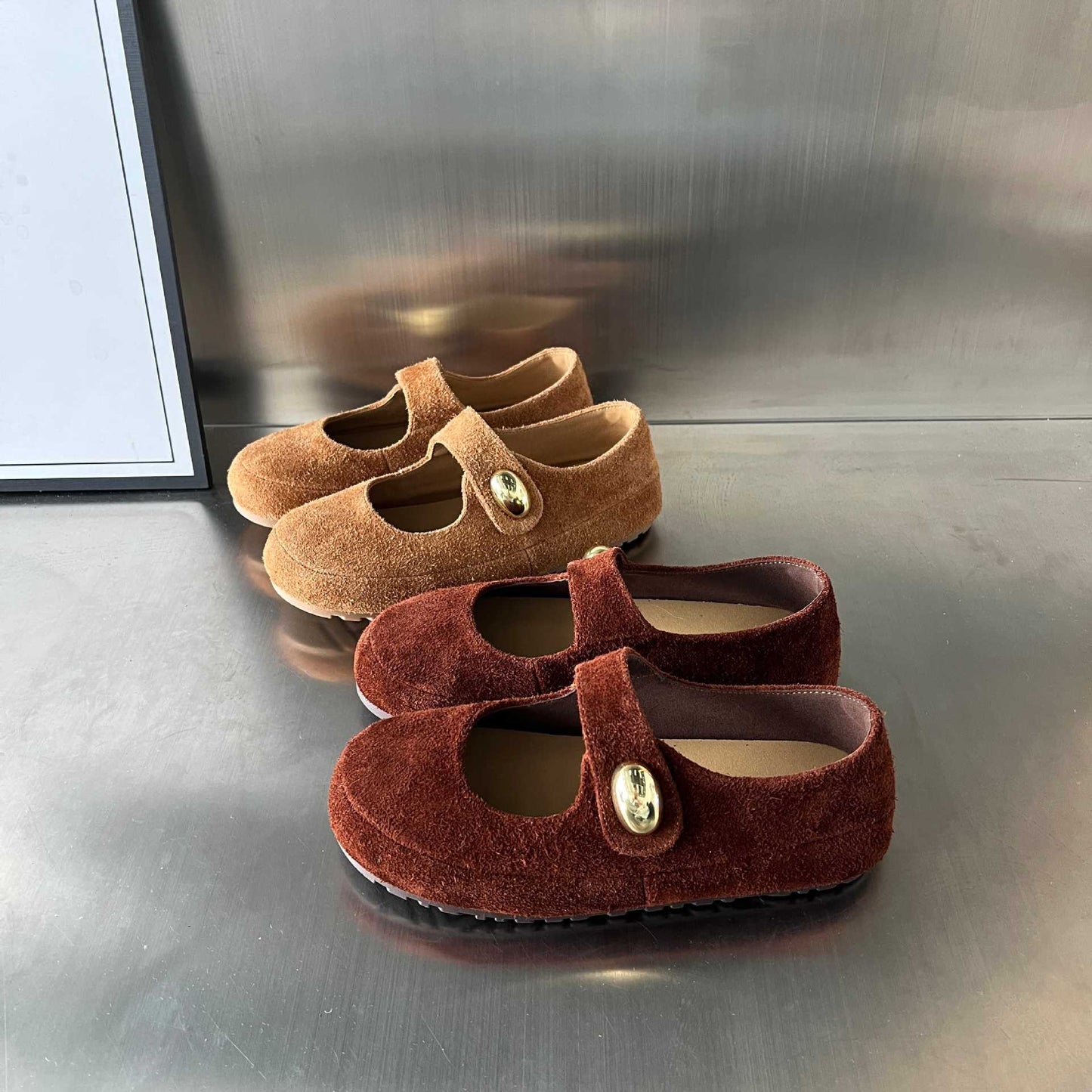 Damen Mokassins Weich Wildleder Schuhe Mit Riemen